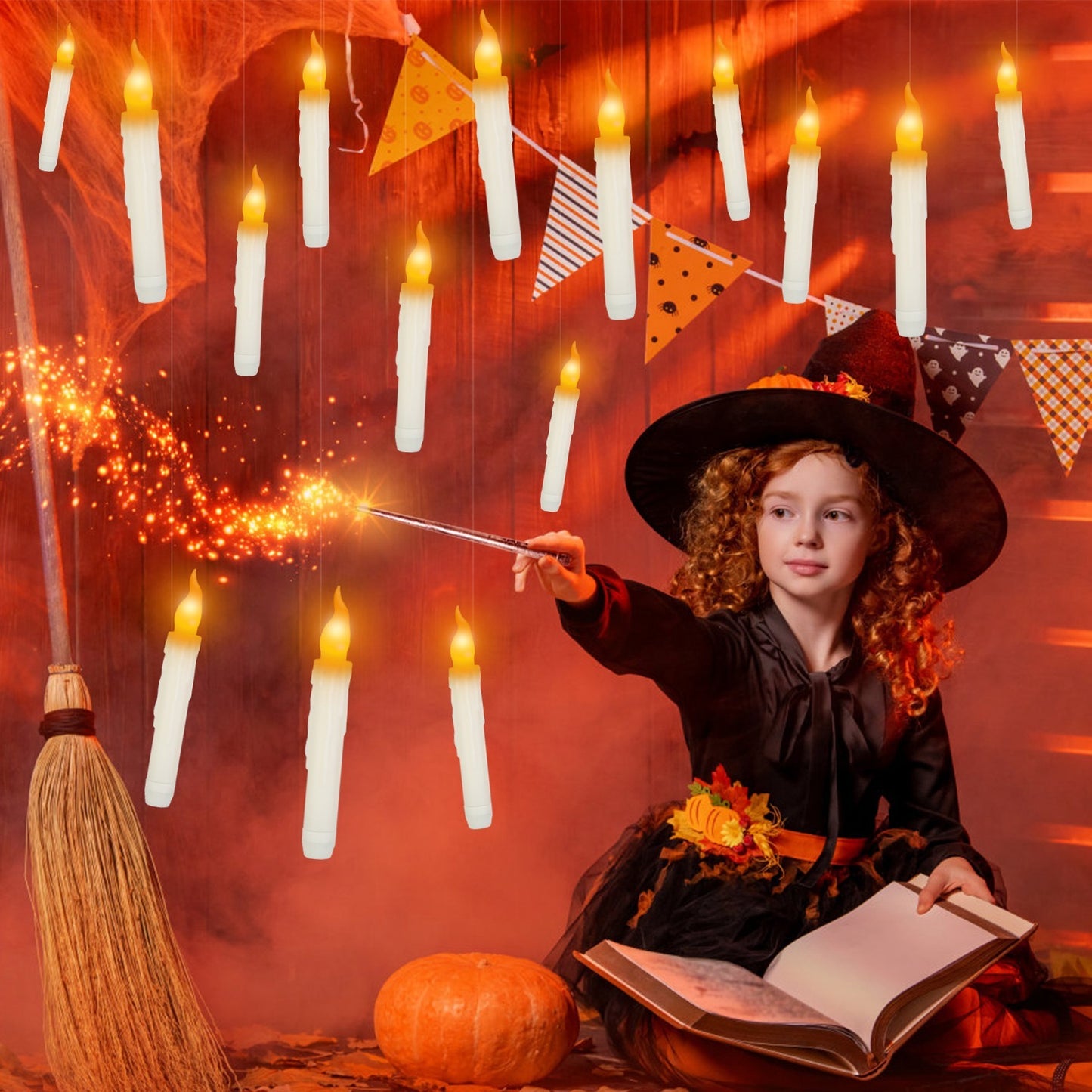 NEVY-TECH offers 12 floating LED candles with magic wand remote—perfect for Halloween, Christmas, and festive party décor.