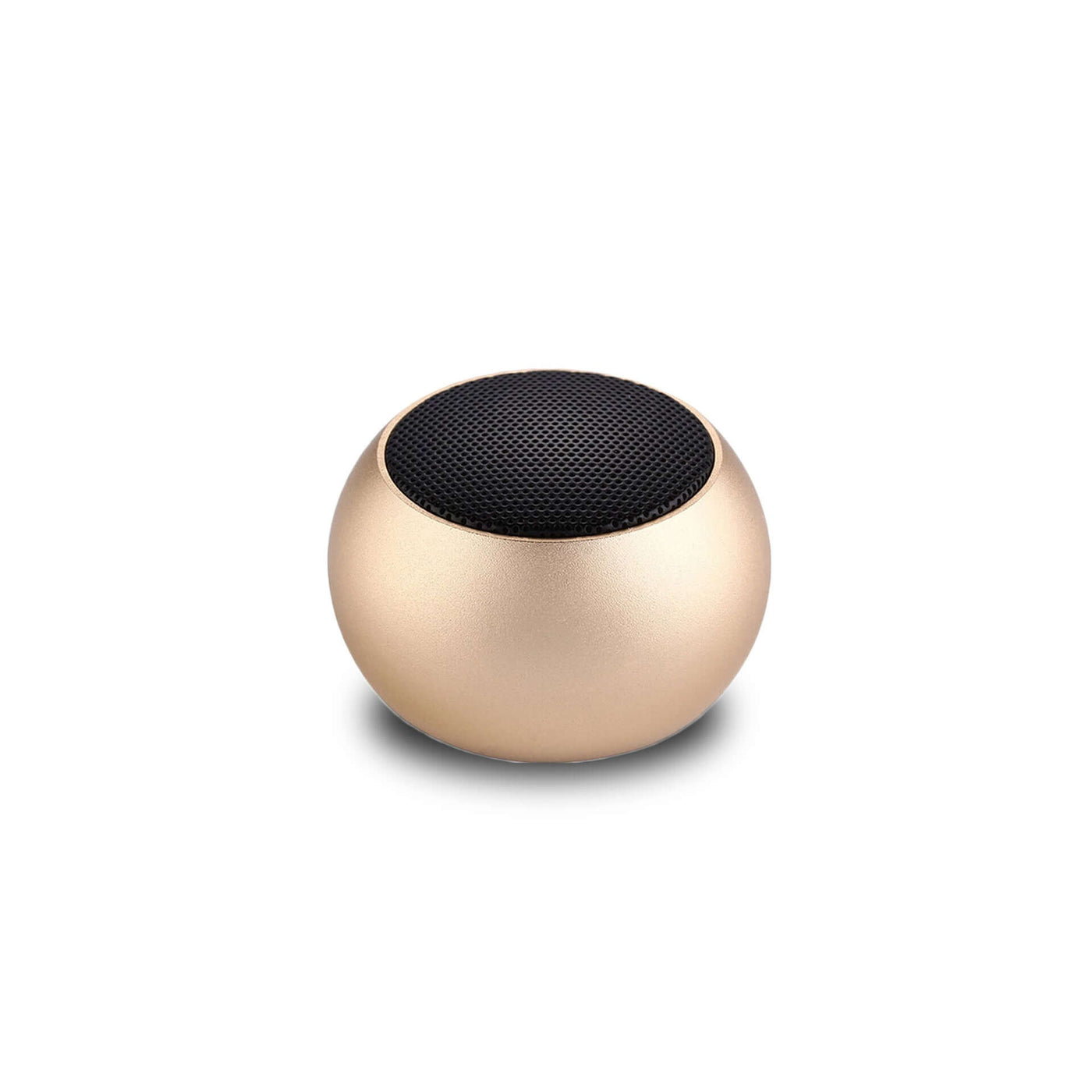 Gold outdoor portable mini Bluetooth speaker with black mesh top, 3W power, compatible with Bluetooth 5.0, perfect for on-the-go use.