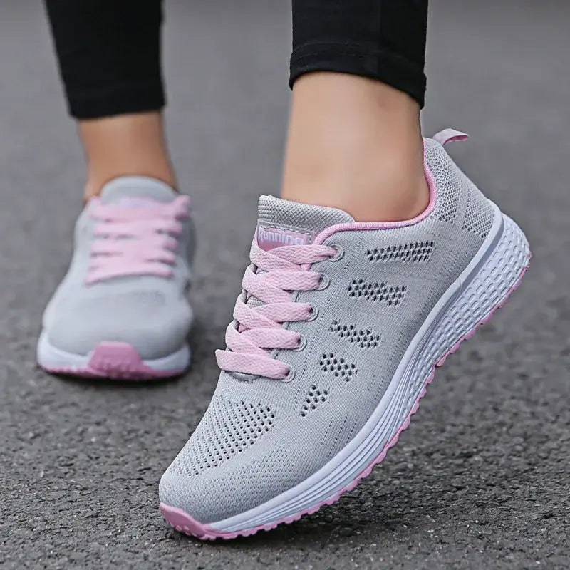 Nevytech Men’s Luxury Sneakers Casual Breathable Trainers in grey and pink for stylish comfort.