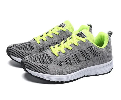 Nevytech Men’s Luxury Sneakers Casual Breathable Trainers in grey and neon yellow design.
