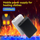 Nevytech portable power bank for heating clothes with 10000mAh capacity in black and white against a flame background.