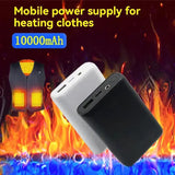 Nevytech portable power bank for heating clothes with 10000mAh capacity in black and white against a flame background.