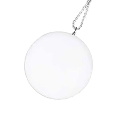 White round pendant necklace with chain, simple and elegant jewelry accessory.