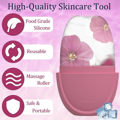 High-quality skincare tool: reusable ice roller with food-grade silicone and floral design for face and eye massage.
