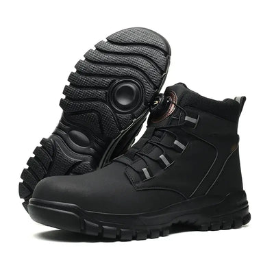 Rotating button men's work safety shoes – waterproof, anti-puncture sneakers with steel toe, non-slip tactical boot