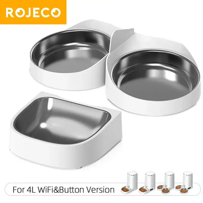 ROJECO stainless steel single and double bowl accessories for 4L automatic pet feeder, cat food dispenser add-on without feeder unit.