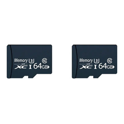 Set of two 64GB MicroSD memory cards, ideal for storing data and compatible with various electronic devices.