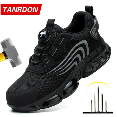 Rotary button men's safety shoes – anti-impact, anti-piercing work shoes, fashionable and protective sports footwear.