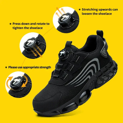 Rotary button men's safety shoes – anti-impact, anti-piercing work shoes, fashionable and protective sports footwear.