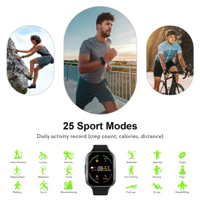 Smartwatch displaying 25 sport modes for tracking activities like running, cycling, and climbing.