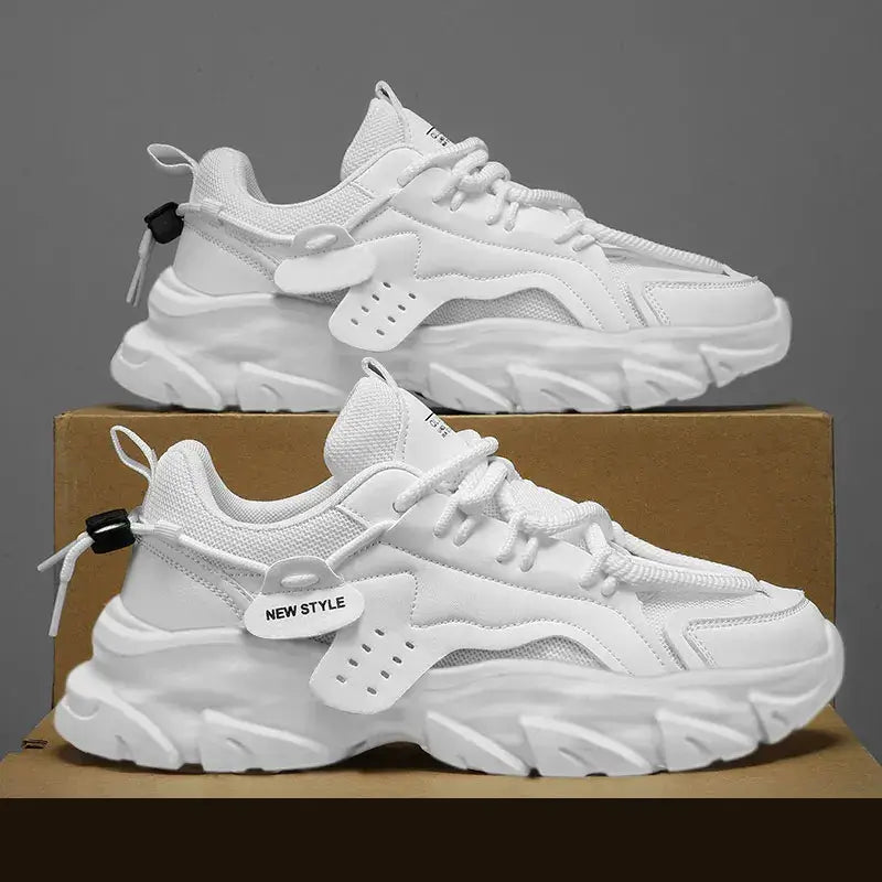 Men’s sport shoes – lightweight fashion street sneakers, lace-up white gym trainers, comfortable platform shoes