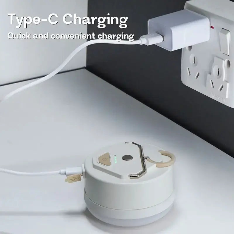 USB Type-C charging of a mini LED lantern for quick and convenient recharging.