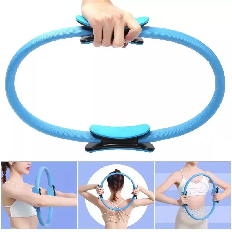 Blue yoga Pilates circle designed for fitness workouts, ideal for toning inner thighs and enhancing flexibility.