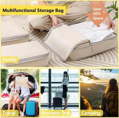Multifunctional storage bag for travel, business trips, and camping with space-saving design, ideal for family use.