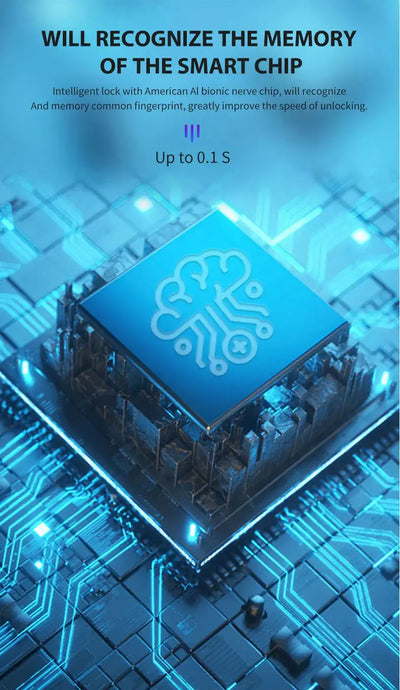 Smart chip technology for fingerprint recognition, enhancing speed and security in digital locks.