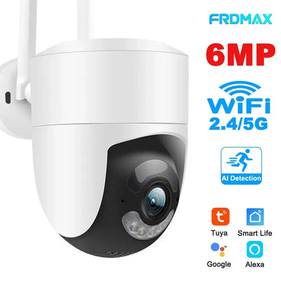 6MP Tuya WiFi PTZ camera with AI detection, 2.4G/5G support, designed for outdoor security monitoring.