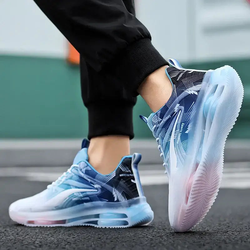 Men's fashion basketball shoes with air cushions – breathable, non-slip, shock-absorbing footwear for outdoor sports and activities