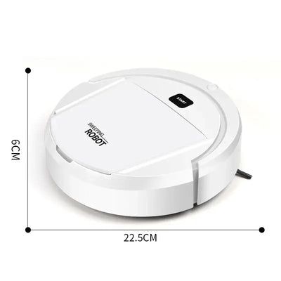 New automatic robot vacuum cleaner in white, dimensions 22.5cm x 6cm, smart for home cleaning.