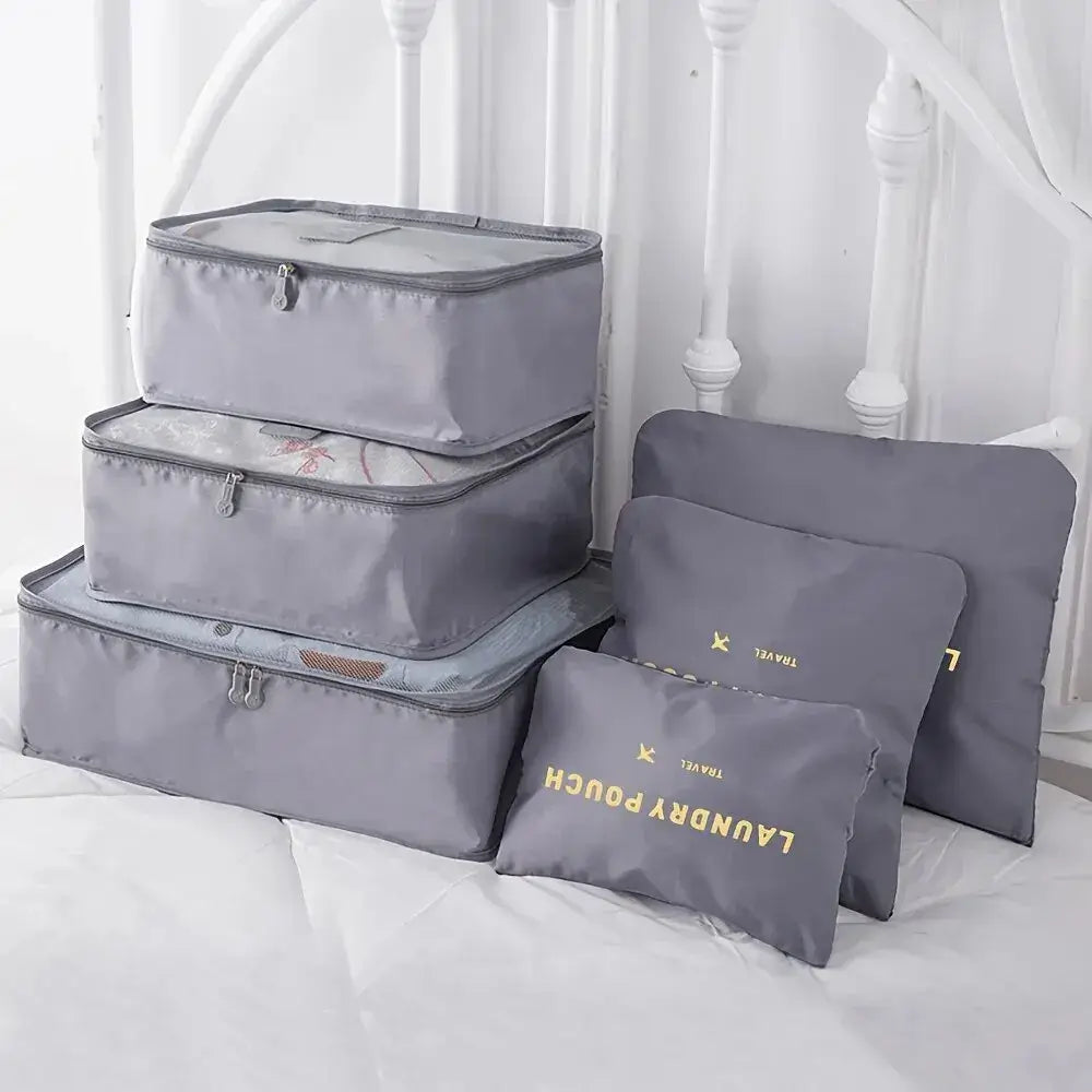 6pcs gray travel packing cubes and pouches for organized luggage storage