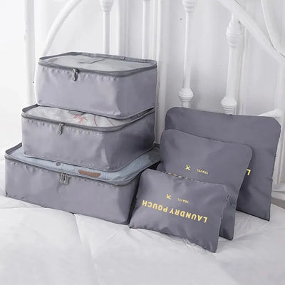 6pcs gray travel packing cubes and pouches for organized luggage storage