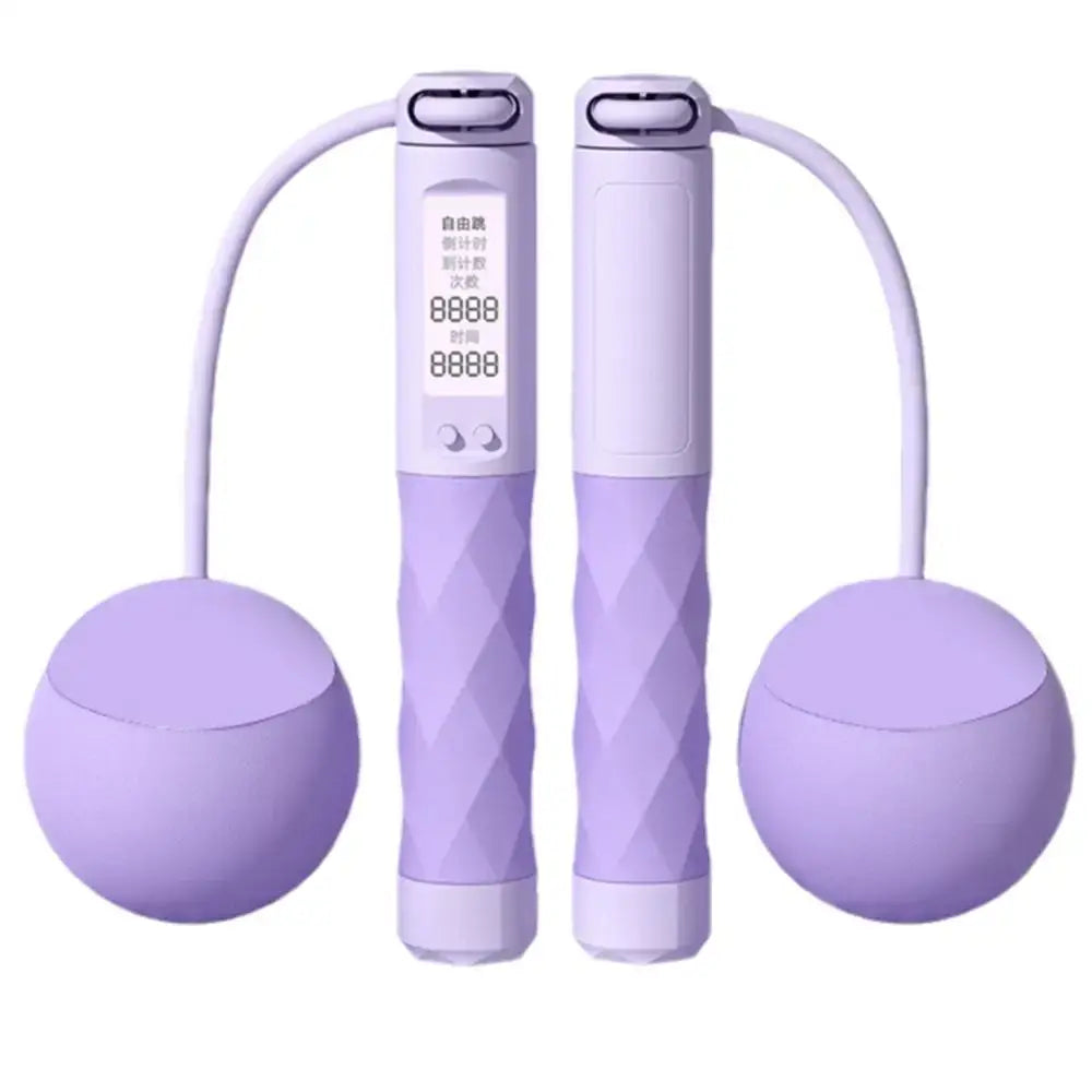 Ropeless jump rope in lavender color with digital counter and anti-slip grip for indoor fitness workouts.