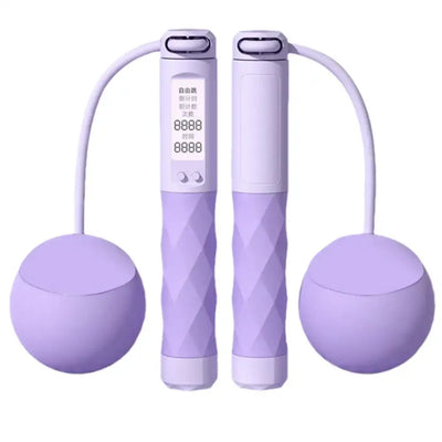 Ropeless jump rope in lavender color with digital counter and anti-slip grip for indoor fitness workouts.