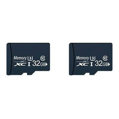 Set of two 32GB MicroSD memory cards with fast transfer speeds for cameras and devices.