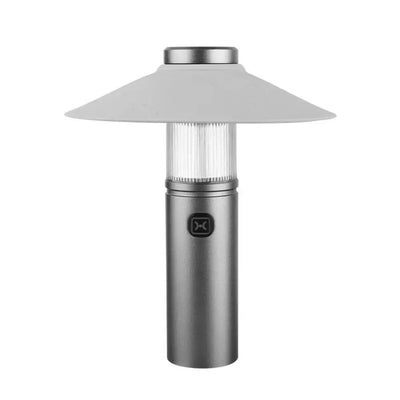 LED camping lantern with a sleek design, perfect for outdoor use and emergencies, featuring a built-in rechargeable battery.