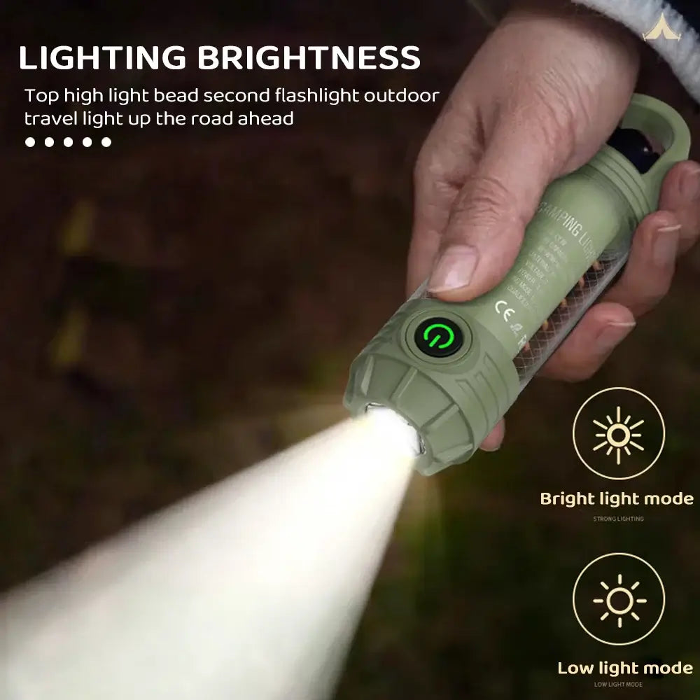 Bright LED flashlight with adjustable modes, perfect for outdoor camping, travel, and emergency situations.