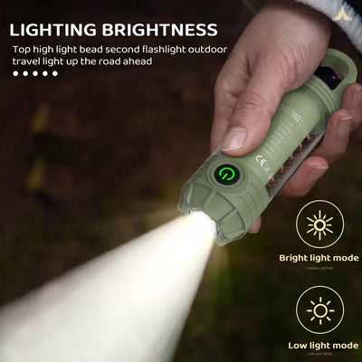 Bright LED flashlight with adjustable modes, perfect for outdoor camping, travel, and emergency situations.
