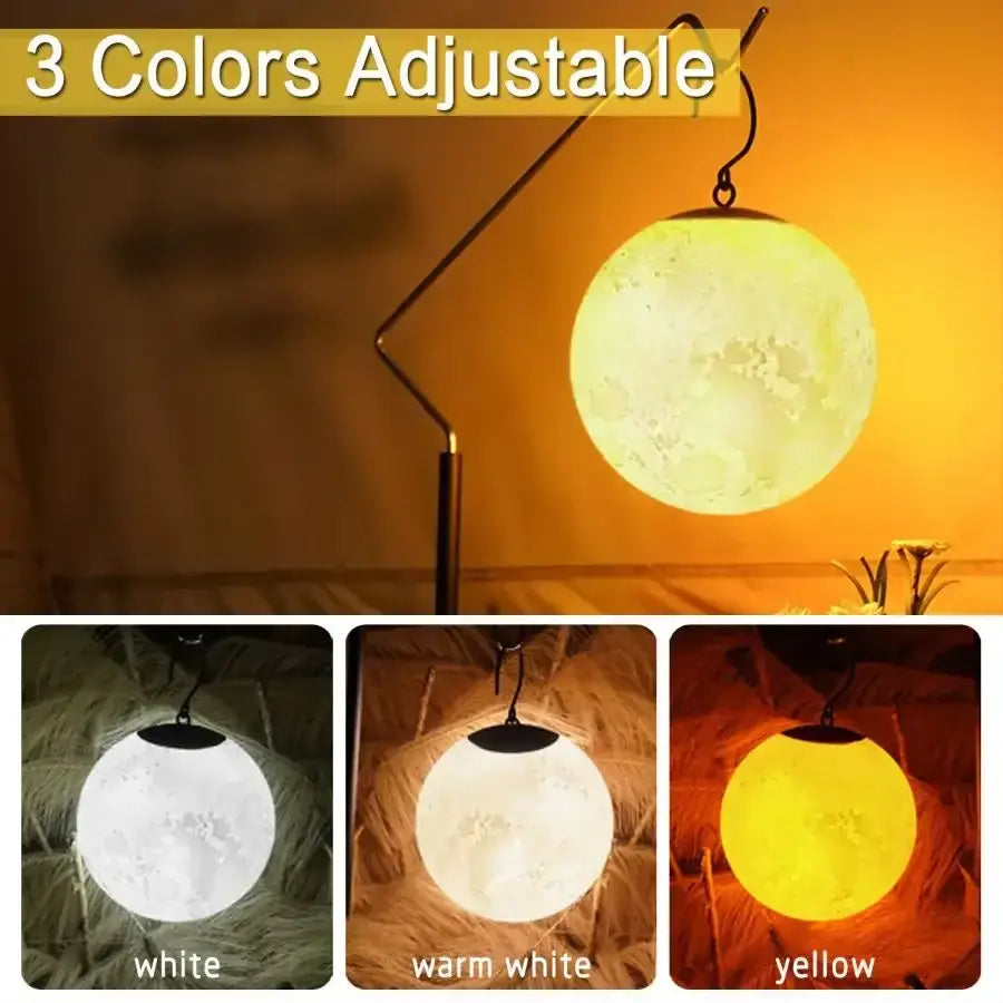 Portable LED lantern with adjustable colors: white, warm white, and yellow for camping and outdoor decor.
