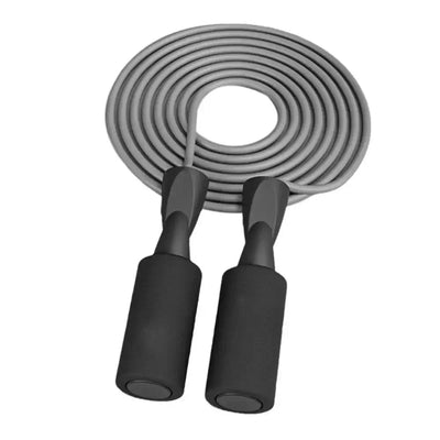 Cordless skipping rope in gray with ergonomic handles for fitness and training exercises.