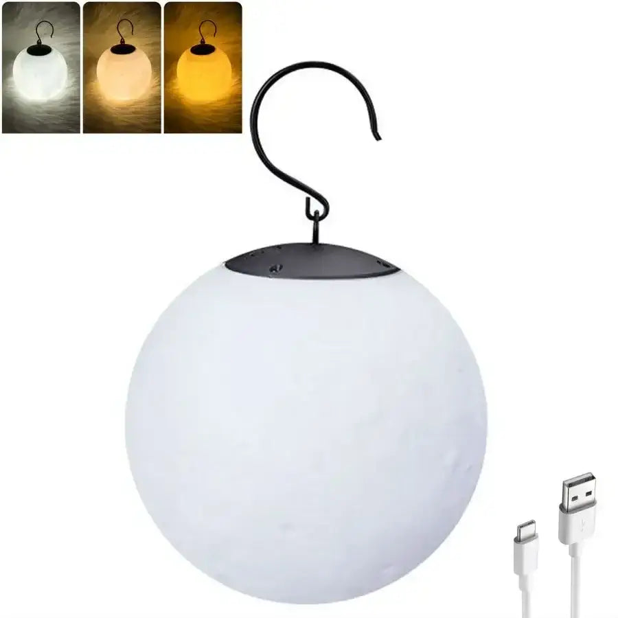 Portable outdoor LED camping lantern with USB charging, waterproof, and three color light options