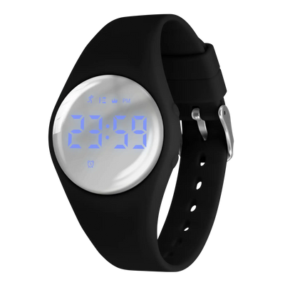 Digital sport watch for kids with blue display and silicone band, perfect fitness tracker for boys and girls.