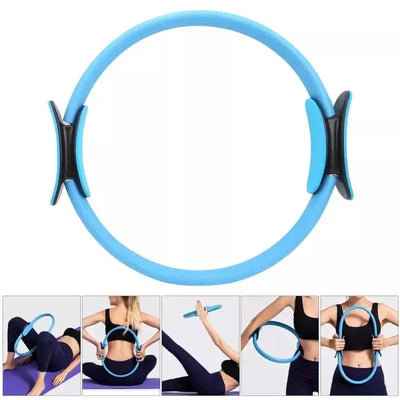 Blue yoga Pilates circle fitness hoop for inner thigh exercises and home workouts, lightweight and durable.