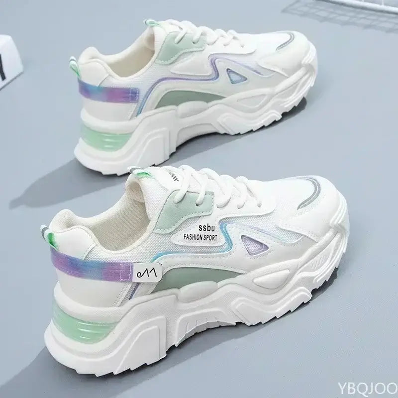 2025 women's green platform sneakers – casual trainers with flat sole, chunky style ladies shoes