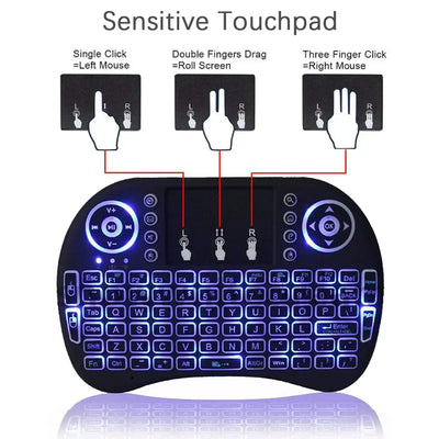 View details for 2.4G Air Mouse with Touchpad i8 Backlit Mini Wireless Keyboard – Arabic, French, Spanish, Russian – for PC and Android TV Box