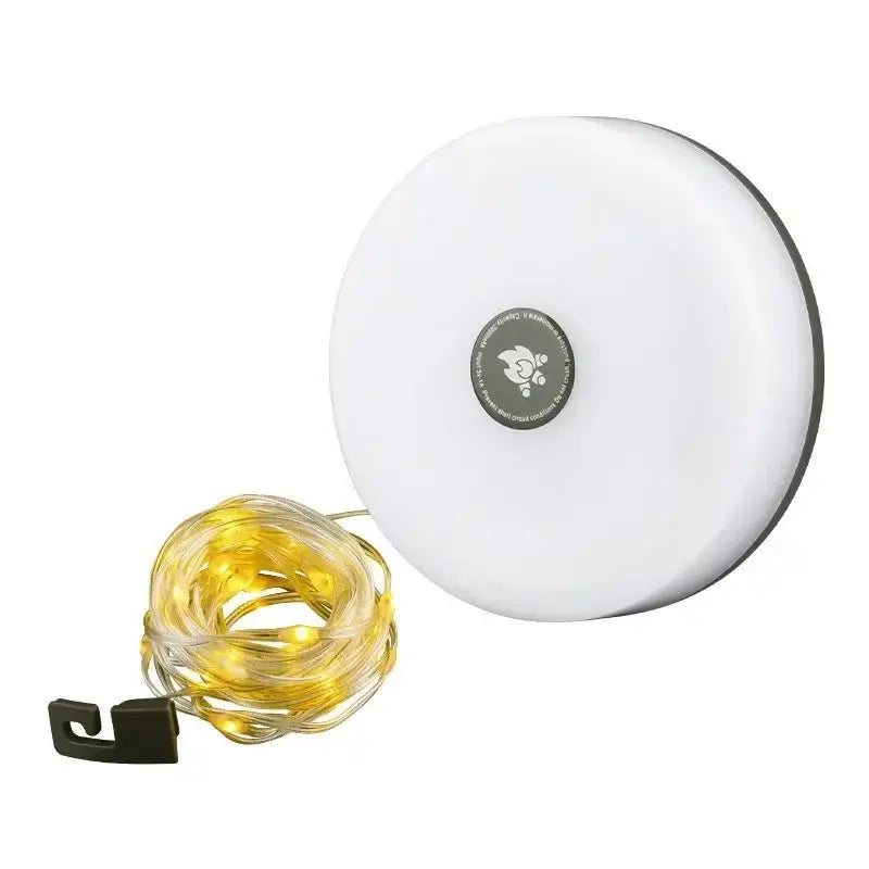 LED camping lantern with flexible warm white strip light, portable for outdoor and garden decoration.