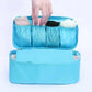 Nevytech 6Pcs Travel Luggage Packing Cubes organized in pink suitcase with laundry pouch and clothing.