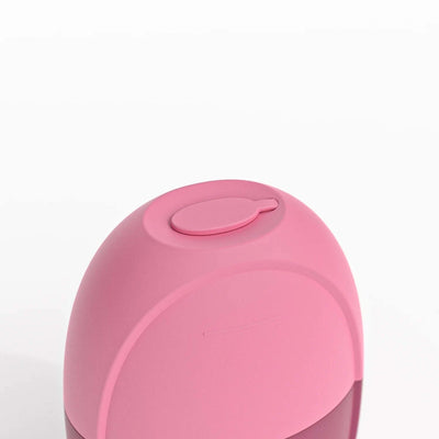 Top view of a pink ice roller for skincare, designed for facial and eye treatment, highlighting a sleek handle.