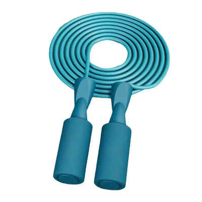 Cordless jump rope in vibrant blue, designed for fitness and aerobics training, featuring durable grips and lightweight construction.