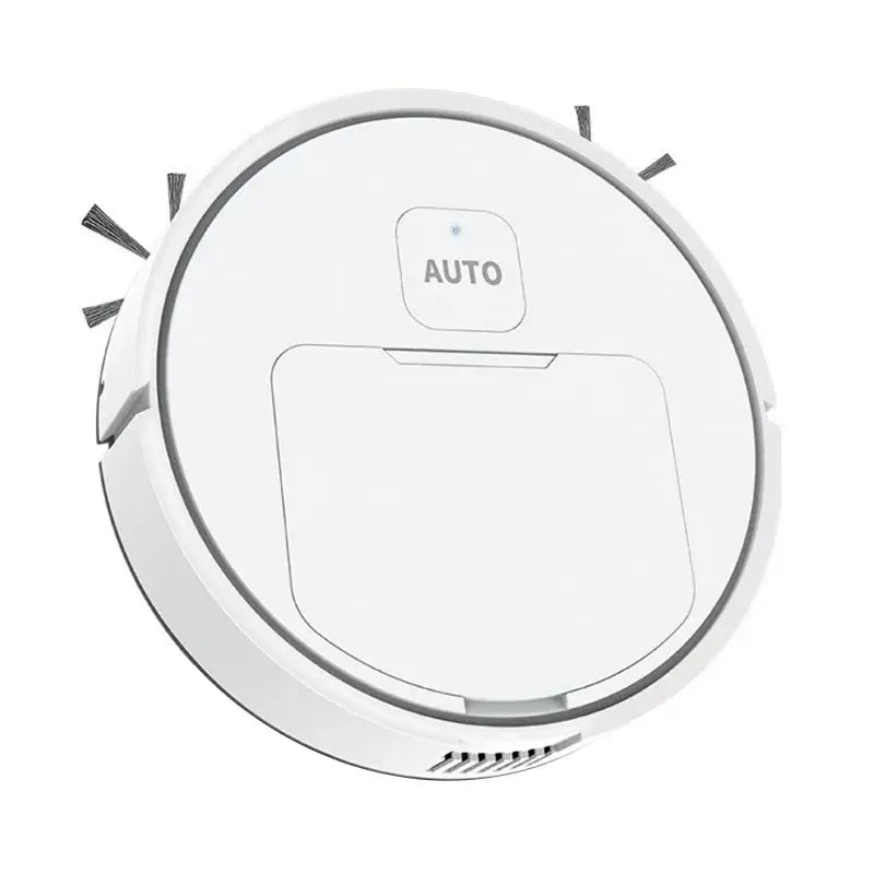 Smart robot vacuum cleaner showing auto mode button, designed for efficient home cleaning, mopping, and humidifying.