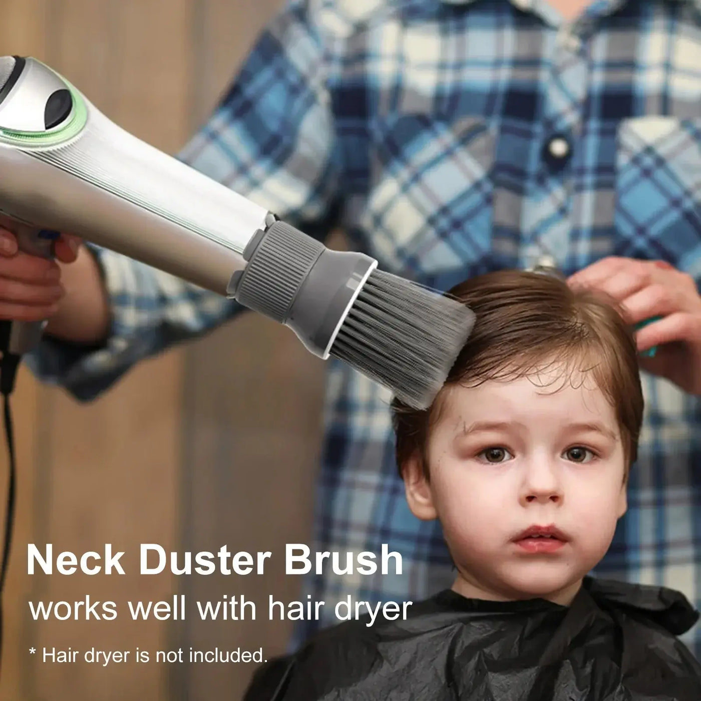 Barbertop Neck Duster Brush for cleaning haircuts, compatible with hair dryer, vital hairdressing tool.