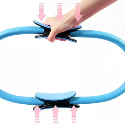Blue yoga pilates circle fitness hoop for home gym, demonstrating grip and exercise functionality.