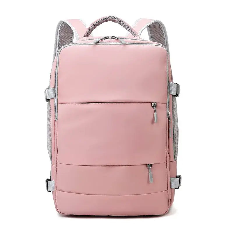 Pink waterproof travel backpack for women with large capacity and anti-theft features, perfect for casual outings.