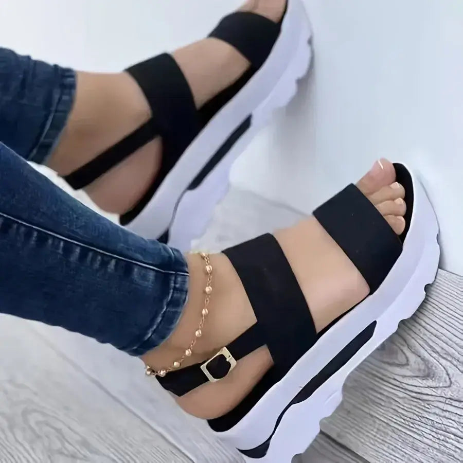 Women's open toe summer sandals – non-slip durable wedges with buckle, casual slippers zapatos de mujer footwear.