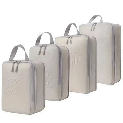 4 set ultralight packing cubes for travel, compression storage bags, non-woven fabric organizers.