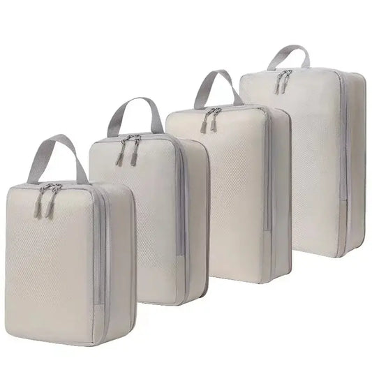 Nevytech 4 Set Compression Packing Cubes in light gray, designed for efficient travel organization and space-saving.