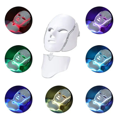 7 Colors LED Facial Mask with Neck Light – Skin Rejuvenation, Anti-Acne Beauty Device, Face Lifting and Firming Massager
