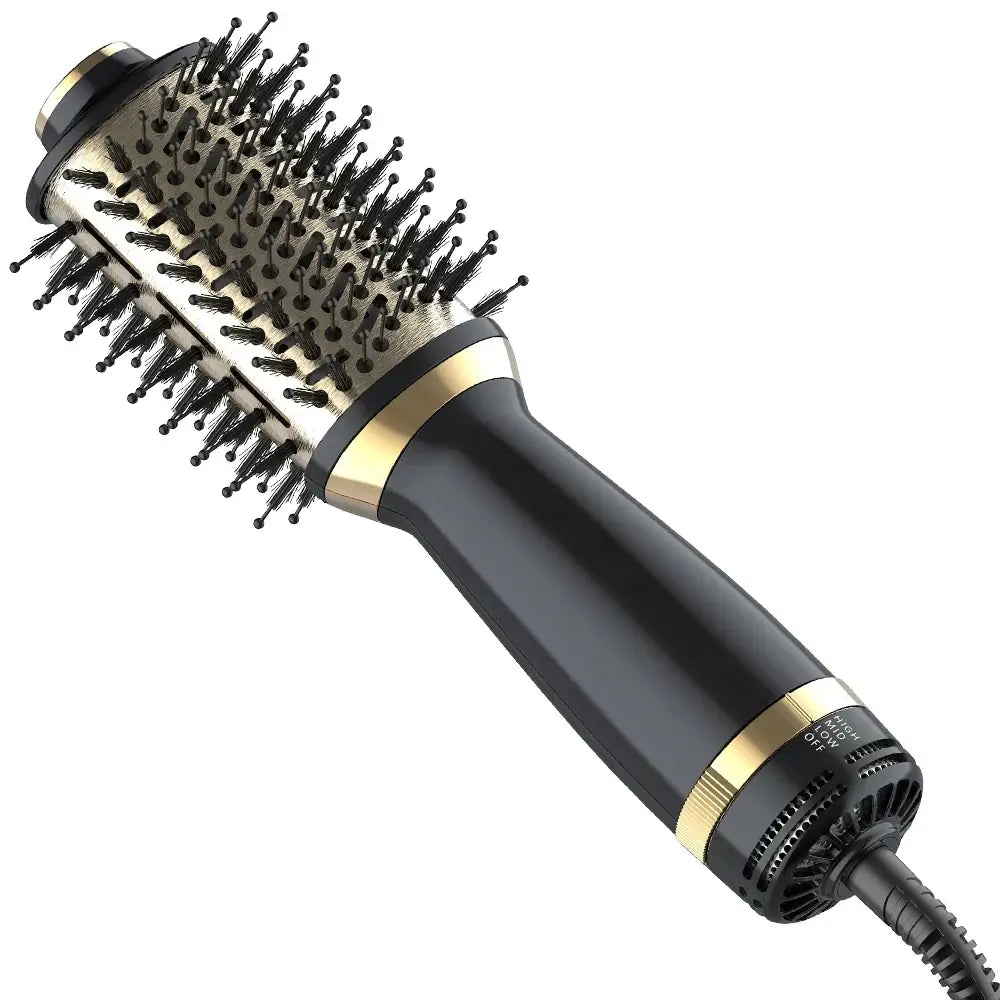4-in-1 hair dryer brush with oval design, anti-scald features, and ideal for all hair types.